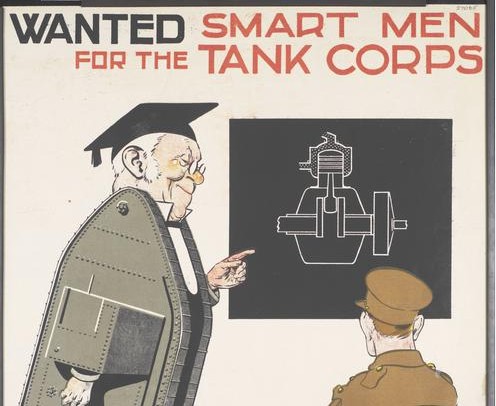 cartoon of a man presenting to a soldier